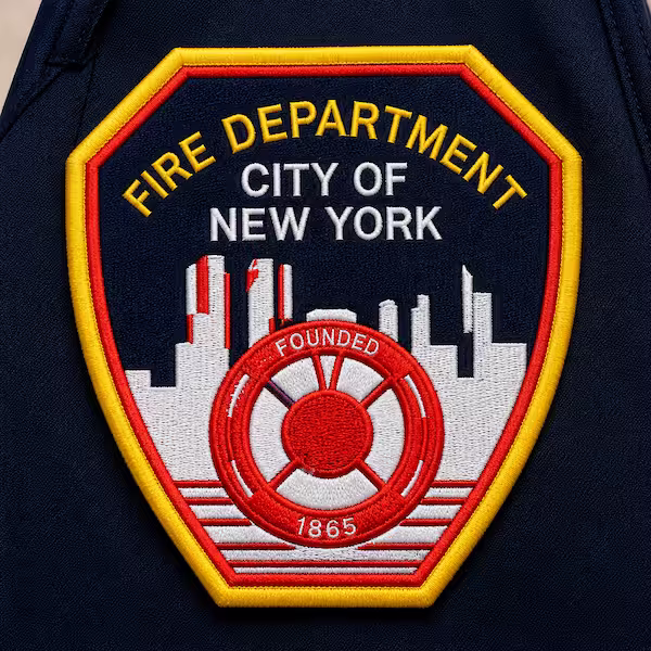 Embroidered patch for Fire Department City of New York featuring a skyline and red emblem