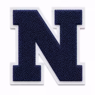 Large navy blue chenille letter N varsity patch with a white border for a letterman jacket