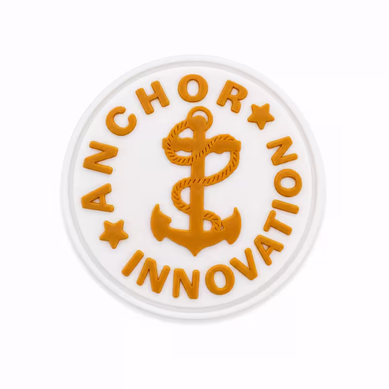 Clean white and orange 3D molded PVC logo patch for New York corporate businesses and maritime logistics.