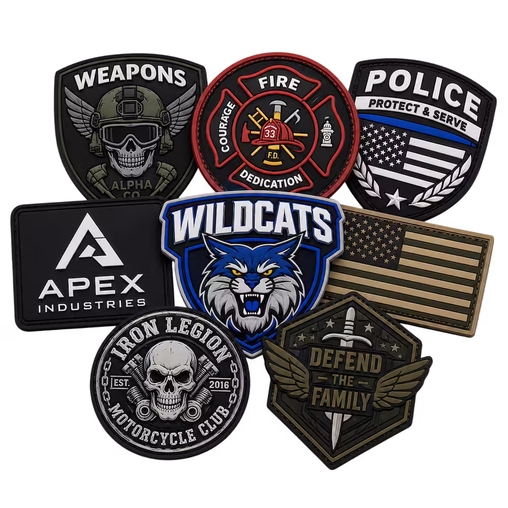 Collection of waterproof custom 3D PVC rubber patches for NYC tactical law enforcement and corporate gear