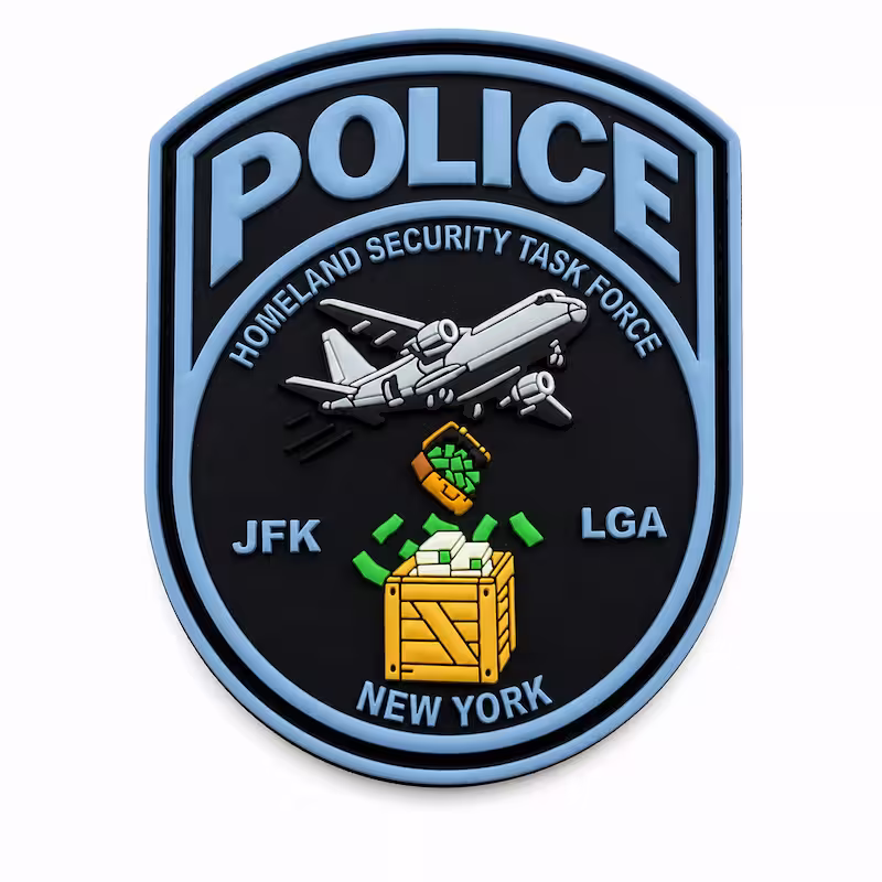 Custom 3D PVC law enforcement patch for Homeland Security Task Force at JFK and LGA airports in New York.
