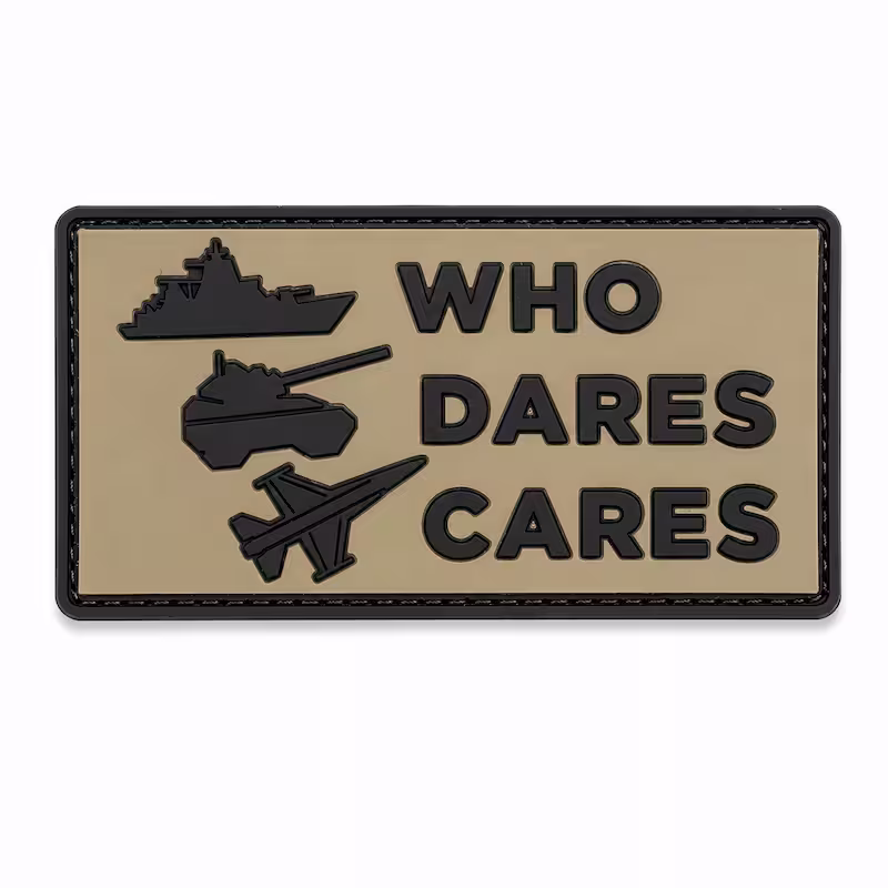 Olive drab green custom PVC tactical morale patch featuring military vehicles for New York armed forces.
